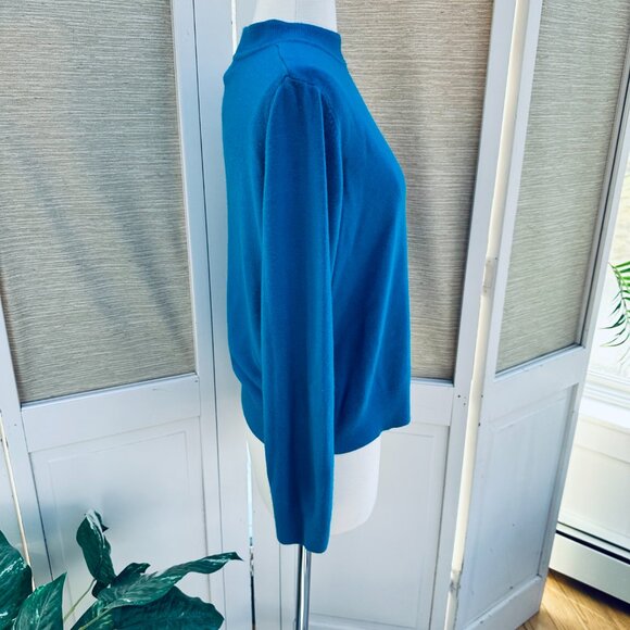 Vintage Turquoise Blue Sweater Business Casual Sweater Faux Turtleneck - Picture 4 of 7